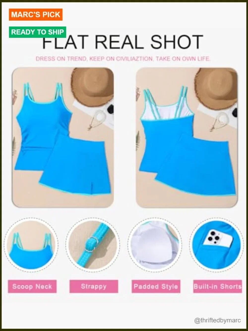 Tankini Swimsuits Two Piece Tummy Control Ruched Swim Suits with Skirt Built-in